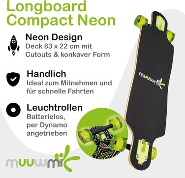 Лонгборд Muuwmi Compact ABEC-7 Neon 26" – компактний круїзер з LED-підсвічуванням, пластикова дека, для дітей та новачків