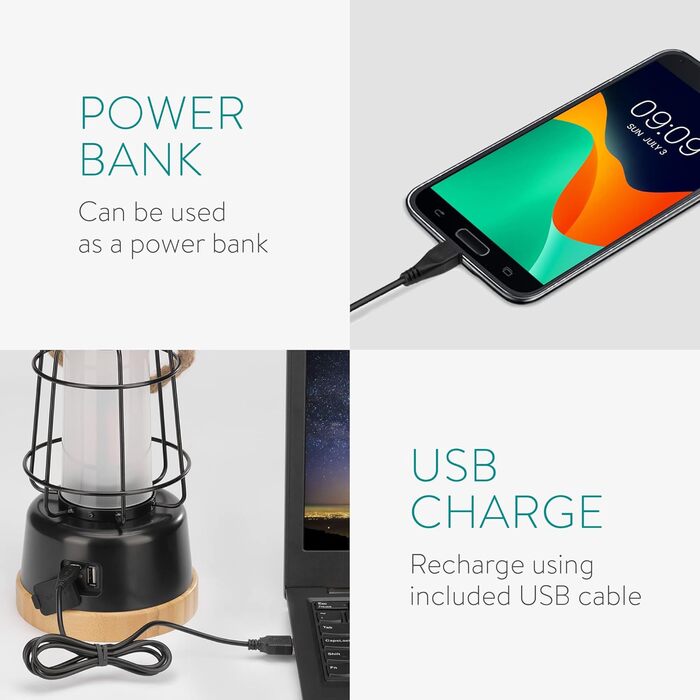 Акумуляторний світлодіодний ліхтар Navaris - Ліхтар для вулиці та приміщень з батареєю - Портативний бездротовий настільний світильник з регульованою яскравістю - Лампа для кемпінгу з регулюванням колірної температури, чорний