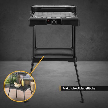 Підлоговий гриль TZS Перша Австрія 2000 Вт Електричний гриль з регулятором температури та відбивачем тепла Садовий гриль на ніжках Поверхня гриля 45 см х 22 см з тамбуром Барбекю Електричний стіл Гриль