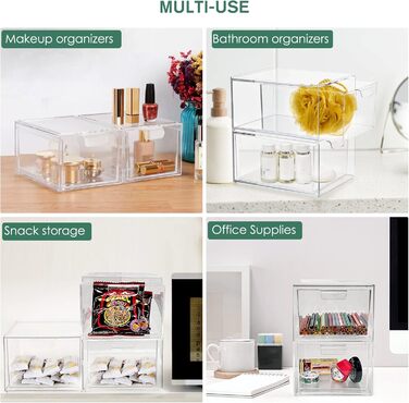 Ящики для косметичного органайзера, штабелюваний прозорий акриловий органайзер для макіяжу, 2 шухляди для зберігання на столі, туалетний столик, ванна кімната, спальня, дві коробки під раковиною