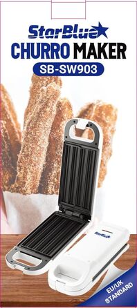 Сковорода StarBlue Churro з безкоштовною електронною книгою рецептів готуйте здорові та безмасляні чурроси всього за кілька хвилин змінний струм 220-240 В 50/60 Гц 750 Вт, вилка Великобританії, європейська вилка