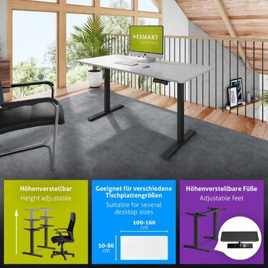 Чорний - Ергономічна рама для столу з функцією сидячи/стоячи, безступінчасте електричне регулювання висоти 71-121 см, 3 слоти пам&39яті, порт заряджання USB, нагадування про активність, плавний старт/зупинка, 121B