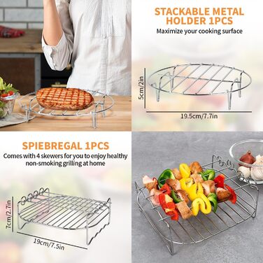 Аксесуари для фритюрниці XL і XXL 8 дюймів із 10 предметів Набір аксесуарів для потовщеної фритюрниці, сумісний із Cosori 4.7L Philips 6.2L