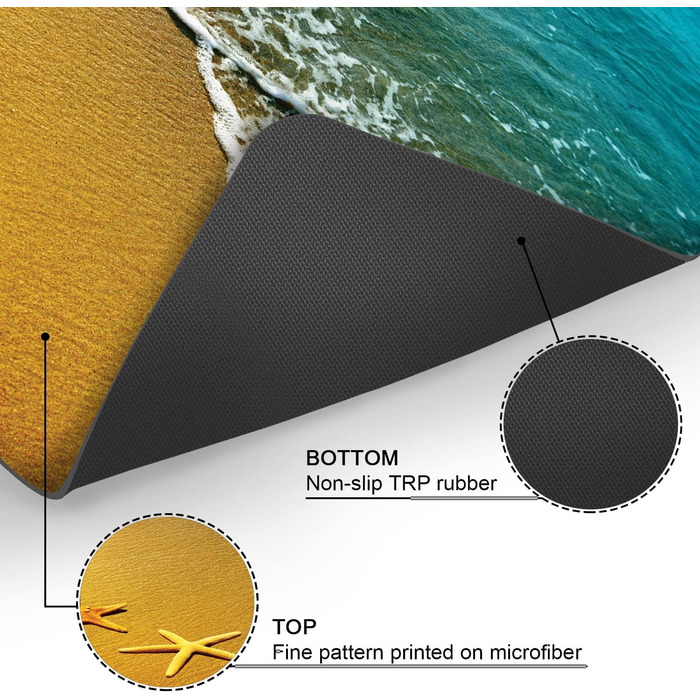 Килимок для ванної кімнати 42x60 см, килимок для ванної з гумовою підошвою, нековзний, можна прати, вбирає вологу, швидковисихає (пляжні хвилі)