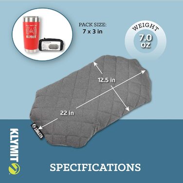 Подушка Klymit Luxe, сіра, () Гладка