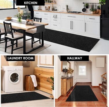 Килимова доріжка Koloko для використання всередині/зовнішнього використання, нековзка, нестандартний розмір, підлогова доріжка з гумовою основою, для коридору, входу, балкону, патіо, кухні, чорна 2&39 x 8&39 (Доріжка)