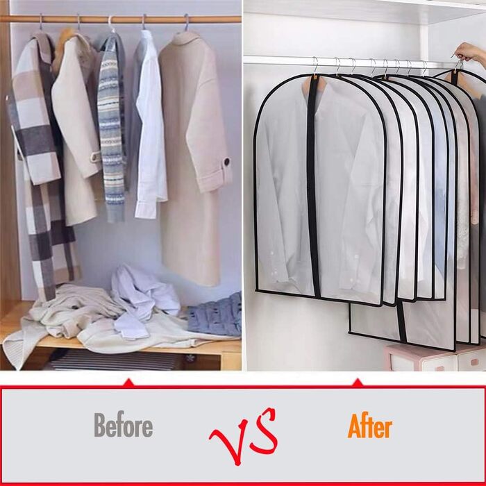 Підвісні сумки для одягу, 12 шт., дихаючі чохли для костюмних сумок із застібкою-блискавкою, сумки для одягу з PEVA, водонепроникні сумки для одягу, сумки для пальто, водонепроникні сумки для суконь, для зберігання в гардеробі та подорожей, чохли для паль