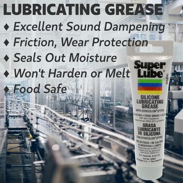 Super Lube 92003 силіконова мастильна паста з PTFE, туба 3 унції (85 г), напівпрозора біла, універсальна змазка з тефлоном, США