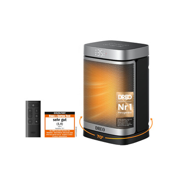 Енергозберігаючий малий електричний вентилятор-обігрівач Dreo, 1500 Вт з термостатом, коливальний електричний нагрівальний елемент 70, керамічний нагрівач PTC, тихий, режим ECO, 12-годинний таймер, захист від перегріву та перекидання, стандартний срібляст