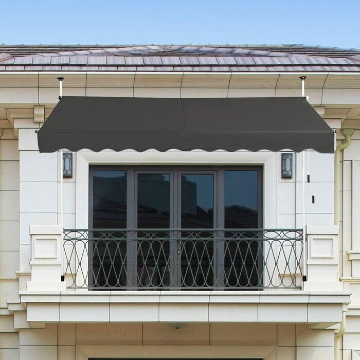 Тент COSTWAY із затискачем, ширина 300 см, балконний тент без свердління, стійкий до ультрафіолету, регульований по висоті, водовідштовхувальний, тент з ручним приводом, сонцезахисний тент, сонцезахист для балкону, сірий 300 см сірий