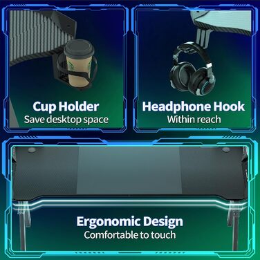 Ігровий стіл Storeo Imp, 140 x 60 см, МДФ / сталь / вуглецеве волокно, чорний