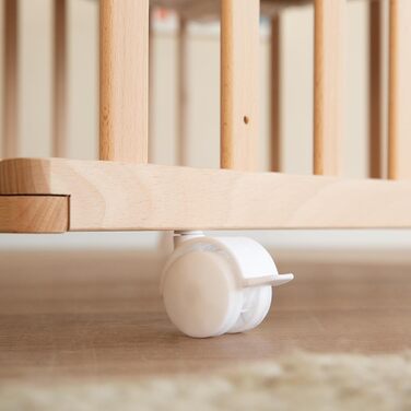 Манеж roba 75 x 100 см з вкладишем Star Magic Grey - манеж із захисним вкладишем та колесами - регульований по висоті та мобільний - натуральне дерево