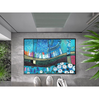 Килимок для дверей, що прається та сушиться, місто синього кольору, 50x75 см, для використання всередині та зовні приміщень, можна прати, 50 x 75 см (прямокутний)