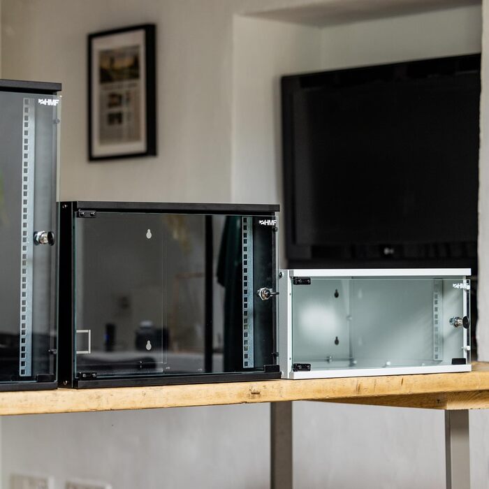 Мережева шафа HMF 65704-02, серверна шафа 19 дюймів 4U Глибина 400 мм скляні двері чорний 4U чорний