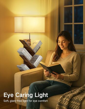 Книжкова полиця у формі дерева з підсвічуванням, 9-ярусна кутова полиця, пульт дистанційного керування та таймер, вузька дерев&39яна окремостояча полиця, невелика полиця для книг, CD та DVD, для вітальні, дитячої кімнати, офісу (колір рустик-коричневий)