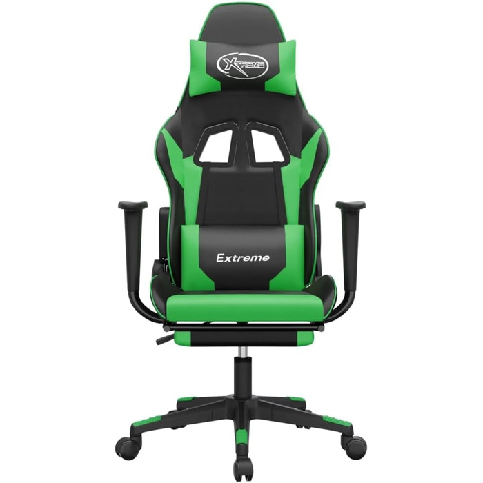 Геймерське крісло, офісне крісло, з підставкою для ніг, чорно-зелене, штучна шкіра