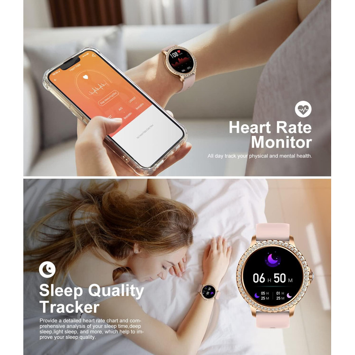 Для Android iOS Smart Watch Women 100 Sports Activity Tracker 1.32" HD Touch Screen Heart Rate Sleep Monitor Diamond Rose Gold Steel Women Smartwatch BW1845D-A