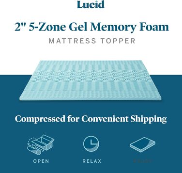 Наматрацник LUCID з гелевого пінополіуретану з ефектом пам&39яті, 5 см, розмір King (150 x 200 см) з 5 зонами