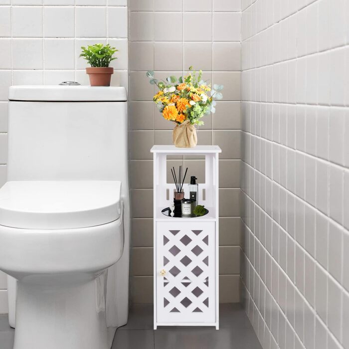 Невелика біла шафа для зберігання у ванній кімнаті, 3-рівневий окремостоячий органайзер з дверцятами, водонепроникна підлогова шафа для спальні, туалету, вітальні, офісу