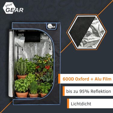 Гроубокс для вирощування рослин у приміщенні Непроникне для світла теплиця з контролем клімату Внутрішнє покриття з відбиваючого Mylar Міцний гроутент 120x120x200 см / Чорний, 120x120x200