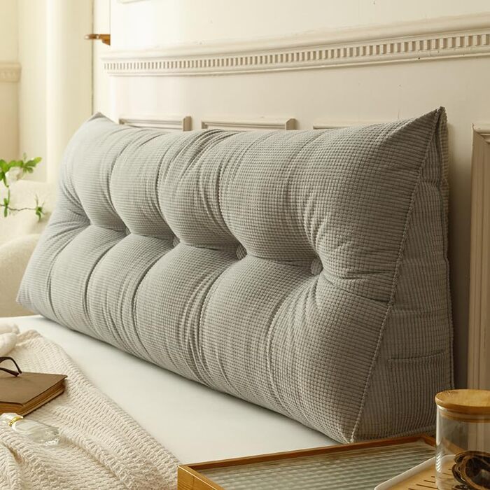 Подушка для читання з клиноподібною спинкою, подушка для спинки ліжка, трикутна, поперекова підтримка, велика спинка ліжка, диван, сіра (сіра, 140 x 50 x 20 см) Сірий 140*50*20 см