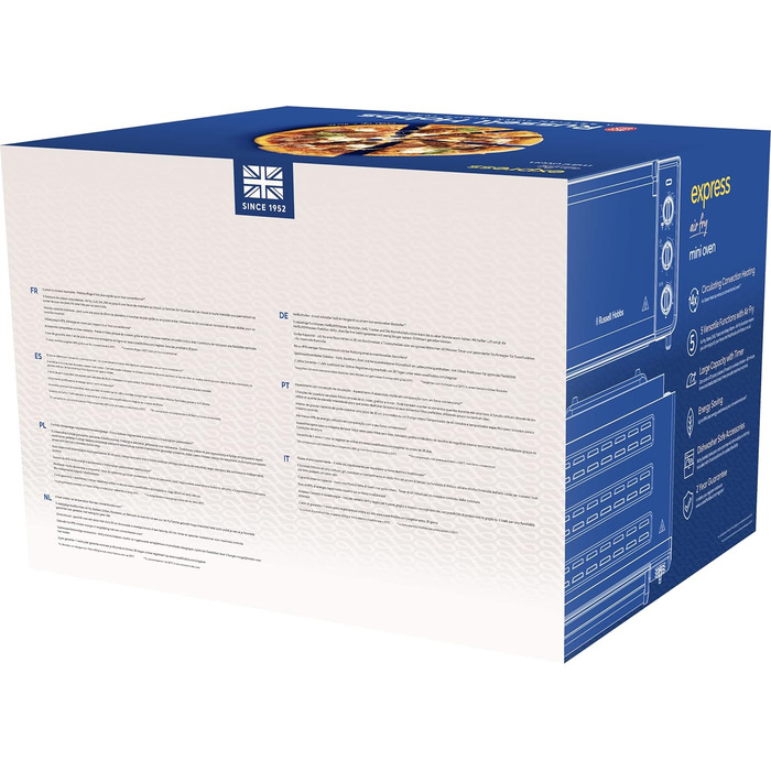 Духова фритюрниця Russell Hobbs 5-в-1 фритюрниця, міні-духовка, гриль, тостер, функція підтримки тепла Express (20 л, піца ø 30 см, включаючи кошик для смаження, деко та решітка для гриля) Конвекційна піч 26680-56 Нова духова шафа