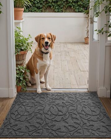 Килимок для дверей DEXI для приміщень, 81 x 121 см, нековзний килимок, що вловлює бруд, низький профіль, тонкий вхідний килимок, абсорбуючий, легко чиститься, килимок для вхідної зони, патіо, гілка 2&398&39 x 4&39 (прямокутний), колір листя сірий