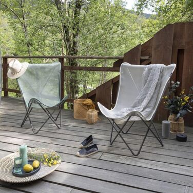 Складане крісло-метелик POP UP - Міцна та знімна тканина Batyline - Вуличне крісло для тераси, відпочинку, саду - 1 положення, Максимальний комфорт, Франція - Житньо-бежевий