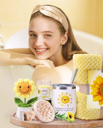 Подарунки LIVEHITOP для жінок, подарунок на день народження для жінок із соняшником, подарунковий набір із 10 предметів із фланелевою ковдрою для мами, сестри, дівчини, День святого Валентина, День матері, Різдво