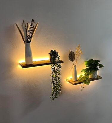 Полиці для ванної кімнати Плаваючі полиці для настінного декору Дерев&39яні настінні полиці для зберігання зі світлодіодними стрічковими світильниками над туалетом Плаваюча полиця для ванної кімнати, підвісна для книг, кутова вітальня, спальня, декор кухн