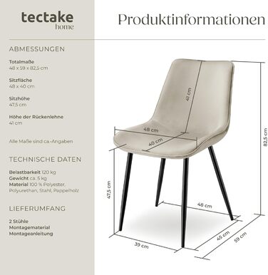 Стільці для обіду tectake, комплект з 2 шт., м&39яке крісло, кухонне крісло, крісло для вітальні, крісло для туалетного столика, ергономічне крісло з оксамитовою спинкою та сидінням, чорні металеві ніжки - кремові, комплект з 2 шт.