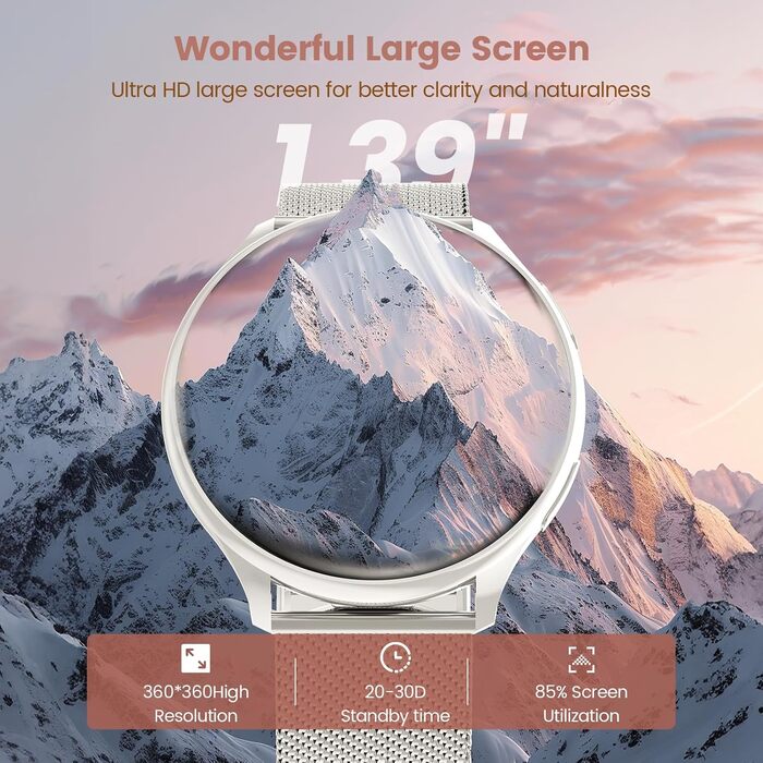 Жіночий смарт-годинник із функцією телефону, круглий смарт-годинник 1,39 дюйма з SpO2, 24-годинним монітором серцевого ритму, монітором артеріального тиску, монітором сну, фітнес-трекером із понад 120 спортивними режимами та крокоміром для iOS та Android 
