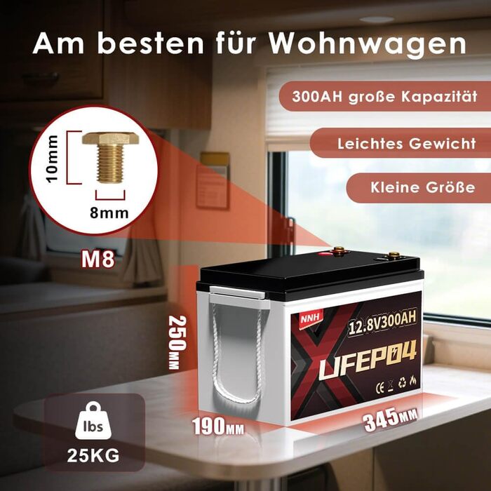 Акумулятор NNH LiFePO4 300Ah 12V з Bluetooth, міні-літій-іонний акумулятор 12V 300Ah з захистом BMS 200A, 8000 глибоких циклів розрядки/зарядки, ідеально підходить для караванів, будинків на колесах, сонячний 12V 300A з BT