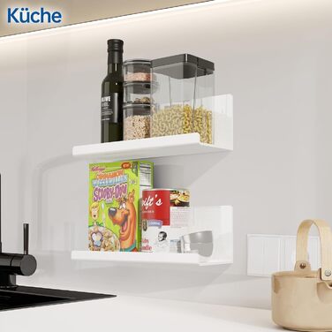 Полиця настінна Toski без свердління, полиця настінна акрилова 2 шт. и, плаваюча полиця біла 30см, кухонна полиця підвісна для при