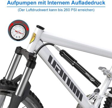 Міні-велосипедний насос Toptrek 260PSI, сумісний з усіма клапанами (Presta та Schrader), малий велосипедний насос для гірських велосипедів, шосейних велосипедів, електровелосипедів, гірських велосипедів