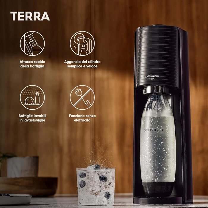 Виробник газованої води SodaStream Terra Black Value Pack x3 з 2 1 л і 1 пляшкою 1/2 л можна мити в посудомийній машині та 1 циліндром Quick Connect, акрил, чорнозем