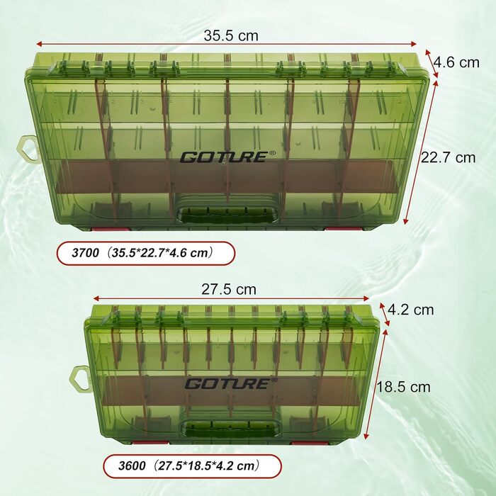 Прозора скринька для рибальських снастей з вимірювальною лінійкою, регульованими роздільниками та нековзними подвійними засувками для рибальських аксесуарів Ергономічна ручка (опціонально) з ручкою для перенесення, 2 шт. (27,5*18,5*4,2 см), 3600 -
