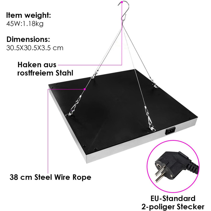 Світлодіодна лампа для рослин Lospitch 45 Вт, 225 червоних і синіх світлодіодів для вирощування рослин, освітлення рослин повного спектру для гідропоніки, кімнатного посіву овочів, наметів для вирощування та теплиць