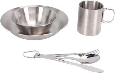 Набір посуду для кемпінгу Drfeify з нержавіючої сталі, портативний, дворівневий, комбінація посуду для пікніків, пляжних вечірок, міцний набір столових приборів для мандрівників, нержавіюча сталь 304, розмір 546 г