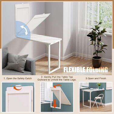 Розкладний стіл Білий настінний стіл Складний компактний настінний розкладний стіл Обідній стіл 9060 см Кухонний стіл Складаний стіл, легке встановлення