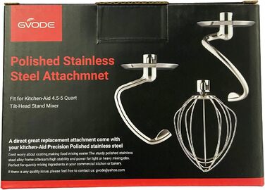 Заміна гачка для тіста GVODE для мішалки Kitchenaid, гачок для тіста K45DH для міксера Kitchenaid 4.5-5 QT з нахиленою головкою, насадка для тіста з нержавіючої сталі Можна мити в посудомийній машині