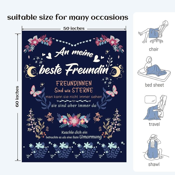 Подарунки для найкращої подруги, подарунки для дівчини, ковдра, подарунок на день народження найкращої подруги, найкраща подруга, пухнаста ковдра для найкращої подруги, 152 см x 127 см (темно-синій)