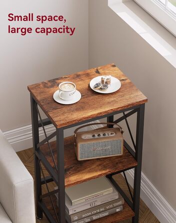 Книжкова полиця YMYNY, окремостояча полиця з 3 полицями, міцна X-подібна рама, регульовані ніжки, легке складання, 402975 см, для вітальні, спальні, кухні, кабінету, ванної кімнати, рустикальний коричневий HST008H