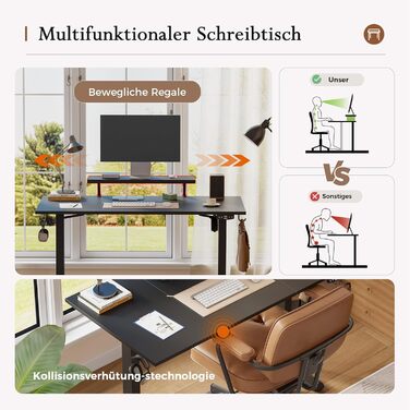 Стіл Klicelor з регульованою висотою та рухомою підставкою для монітора, 140x60 см, стіл для роботи сидячи/стоячи з 2 кнопками пам&39яті, 3-секційна стільниця, комп&39ютерний стіл, чорний 140 x 60 см