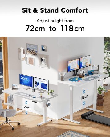 Стіл з регульованою висотою 160x80 см, товщина 25 мм, повна стільниця з безщітковим двигуном, ергономічний стіл для сидіння та стояння, легкий монтажний електричний стіл для домашнього офісу, білий 160*80 см
