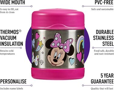 Термос дитячий FUNTAINER для їжі 300 мл, Disney Мінні Маус нержавіюча сталь, абсолютно герметичний, зберігає їжу гарячою до 5 годин та холодною до 7 годин, без BPA, ідеально підходить для школи та дитячого садка