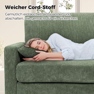 Диван Kidirect Cord 3, зручний диван 178 см, надзвичайно глибокі сидіння 53 см, диван для вітальні, що збирається без інструментів, великий диван-канапа з 2 подушками, сучасний диван для офісу, дивани для спальні, лісово-зелений, лісово-зелений, 178 см