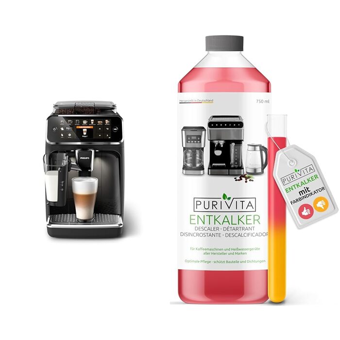 Кавомашина Philips Series 5400 з системою LatteGo та універсальним засобом для видалення накипу Purivita (750 мл) комплект з 1 пляшкою
