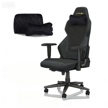 Геймерське крісло з регульованою висотою, офісне обертове крісло з підголівником, поперековою опорою та вбудованою підставкою для ніг 4D регульовані підлокітники, тканина, вантажопідйомність до 150 кг темно-сіре