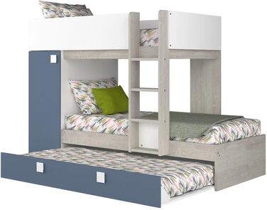 Двох'ярусне ліжко для двох дітей з висувним ліжком і шафою Колір білий потертий і блакитний